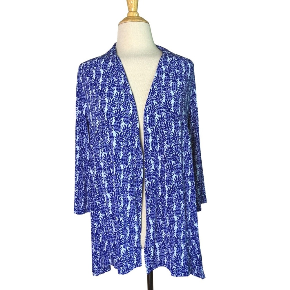 Travelers by CHICO'S Size 0 US Small Royal Blue Pineapples Open Front Cardigan